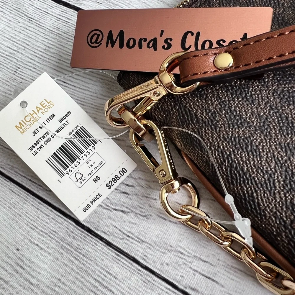 MICHAEL KORS JS BROWN LG 2N1 CARD CASE AND WRISTLET